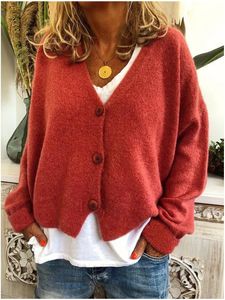 cores doces Botão Cardigan Sweater Mulheres Autumn feminina blusas casual solta manga comprida camisola de malha roupa de inverno 2020