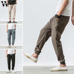 Mens Pants Casual Vintage Linen Pant Sólidos Pants Outdoor Baggy Harem Jogger Masculino Elastic cintura Sports soltos