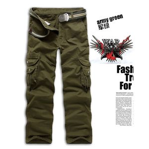 Loose Summer Men Multi-Pockets Causal Pants Full-Length Army Style Overalls Cargo Pants 4 Colors Spring Autumn Men's Trousers