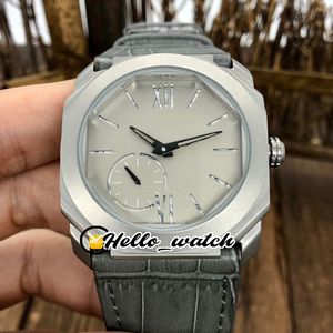 New Titanium Steel Case Octo Finissimo 102711 BGo40C14Tlxtauto Dial Cinza Miyota Mens automático Assista Cinza Couro Strap relógios Olá_Watch