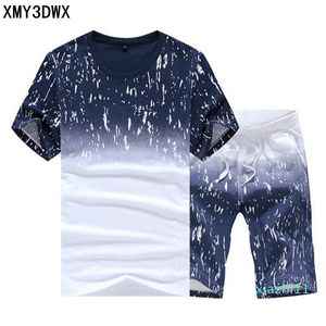 Gorąca Sprzedaż Lato Plus Size 5xl Okrągły Neck T -Shirt Koszula 5 Kierownictwo Spodnie Wzór Casual Shorts Męski napływ Mężczyzn Ustaw Dres