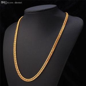 Wholesale-Gold Chain Necklace Men 18K Stamp 18K Real Gold Plated 6MM 55CM 22" Necklaces Classic Curb Cuban Chain Hip Hop Men Jewelry