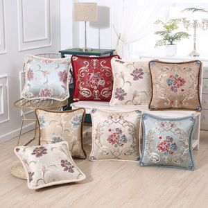 Royal Embroidered Pillowcase 48*48cm Sofa Pillow Case Cover Rose Peony Flower Embroidered Seat Car Sofa Pillowcase Home Decor