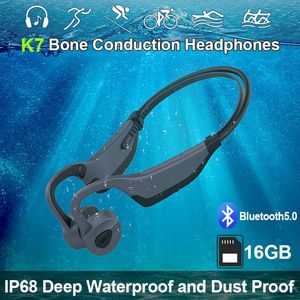 K7 Waterproof MP3 Player Swimming Wireless Bluetooth Earphones Sport Headset Bone Conduction Headphones Run Diving Earbuds with Microphone