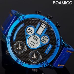 BOAMIGO Herren Uhren Top Männer Sport Uhren Quarz LED Digital 3 Uhr Männlich Blau Uhr relogio masculino253D