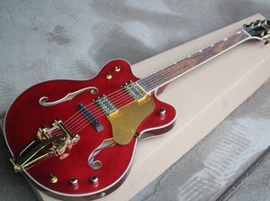 Factory Custom Semi-Halyow Wine Red Electric Guitar с Gold Hardwares, Tremolo System, Gold Pickguard, можно настроить