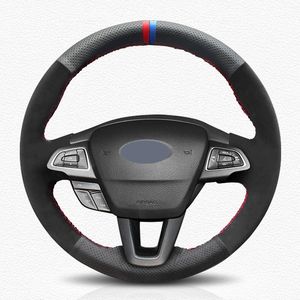 DIY Black Genuine Leather Car Steering Wheel Cover for Ford Focus 3 2015-2018 Kuga 2016-2019 Escape C-MAX Ecosport 2018-2019
