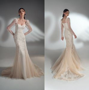 2021 New Mermaid Wedding Dresses Sexy Sweetheart Neck Long Sleeve Lace Appliques Bridal Gowns Wedding Dress vestidos de novia