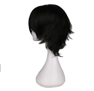 QQXCAIW Short Straight Cosplay Wig Men Male Black High 100% Temperature Fiber Synthetic Hair Wigs
