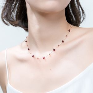 Charming Sterling Silver Design Beads Chain Necklace Garnet Beaded Gemstone Necklaces Manufacturer Women Rose Gold Jewelry
