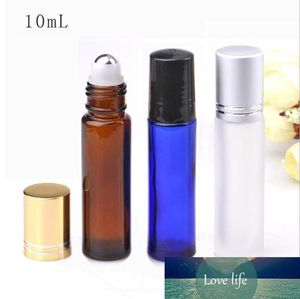 Colorful 10ml Empty Roll Glass Bottles Metal Roller Ball Essential Oil Perfume Bottles With Black Gold Silver Cap Free DHL