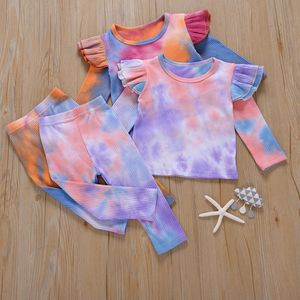 Bebê Tie Dye Vestuário Define Long Sleeve Top + Calças 2pcs / set Boutique Meninas tricô Outfits M2567