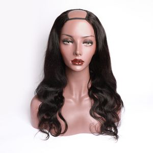 Brezilya Insan Saçı Ve Parça Peruk toptan satış-2 Orta Açılış U Parça Peruk İnsan Saç Ipeksi Vücut Dalga Brezilyalı Virgin U Siyah Kadınlar Için Şekli Peruk A