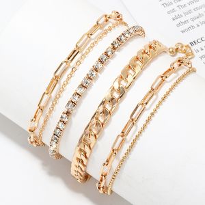 Alloy Chains Rhinestone Ankle Chain Female Simple Style 2020 Summer Fashion Beach Foot Jewelry Anklets for Women Gold Color New