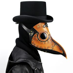 Plague Doctor Mask, Steampunk Long Nose Bird Beak Mask, Halloween Costume Props Leather Mask for Party Brown JK2009XB