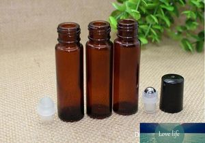 10ml 1/3oz gruby bursztynowe szklane rolki na butelce olejek eteryczny pusty aromaterapia butelka perfum + metalowa rolka piłka przez DHL Shipping