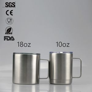 Kapak ile 10 oz 18 oz Kahve Mug Paslanmaz Çelik Araç Mug Çift Duvar Vakum İzoleli Tumbler ve Kulp Ücretsiz Kargo