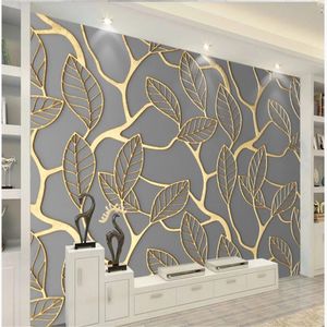 黄金の木の壁紙の3次元の葉のテレビの背景の壁3D壁画のための壁紙のための壁紙