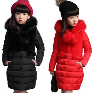 10代の暖かい毛皮の冬の長いファッションの厚い子供のフード付きジャケットコート4-10年の赤ちゃん女の子服C0924