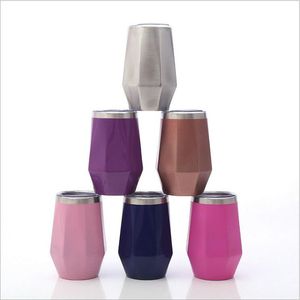 Wholesale wine flute resale online - Red Wine Glasses Diamond Eggshell Cups Glass oz Stainless Steel Water Bottle Octagonal Beer Glass Car Office Mugs with Lid Drinkware B7621