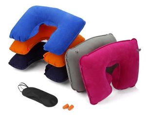 3 w 1 Outdoor Podróżowanie Camping Samolot Kit Samolotowy Dmuchany Neck Pillow Case Case Cushion Support + Eye Shade Maska Blinka + Ucho