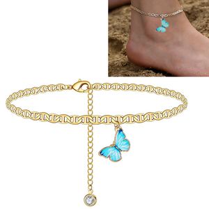 Simplicity Butterfly pendant anklet crystal Student beach anklets Foot Jewelry Leg Chain For Women Barefoot