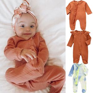 12 Styl Baby Solid Jumpsuit Z Długim Rękawem Zipper Button Wrap Pit Paski Paski Romper Ubrania Krawat Dye Noworodka Chłopcy Dziewczyna Romper Clothing M2680