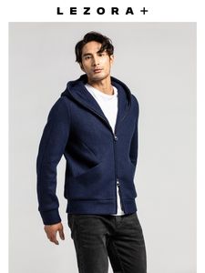 LEZORA costura complexa malha todos pêlo curto bruxa lã chapéu jaqueta hoodie para homens