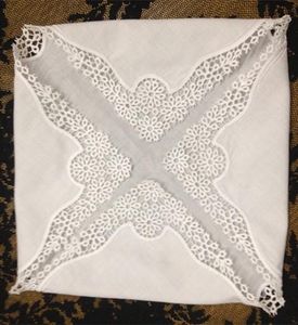 Set of 12 Home Textiles White Ladies Handkerchief 12 inch Embroidered crochet lace edges hankies hankyFor Bridal