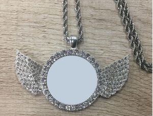 Free Shipping 20pcs/lot Customized Photo Jewelry Sublimation Hip hop Angle Wings Necklace Customized Photo Jewelry