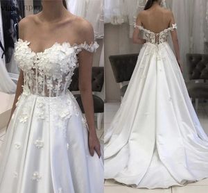 YiMinpwp Princess Wedding Dresses for Bride Off Shoulder Lace up Back Sweep Train 3D Flower Bridal Gowns vestidos de novia
