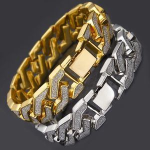 Kubansk länk armband för mens toppar kvalitet popklubb tillbehör iced ut hip hop armband guld silver plätering bangle zircon kedjor