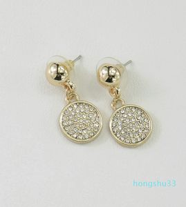 Lovely sparkling diamond zircon round circular stud pendant earrings for woman girls fashion designer gold silver