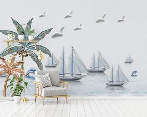 3d Mural Wallpaper Nordic Modern Minimalist 3D Relief Mediterranean Boat Living Room Bedroom Wallcovering HD Wallpaper