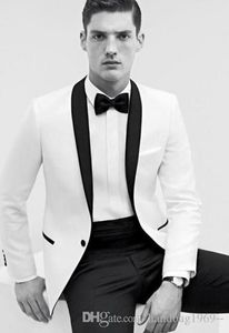 Handsome White Groom Tuxedos Shawl Lapel Man Prom Blazer Coat Trousers Sets Customize Size (Jacket+Pants+Tie) H:950