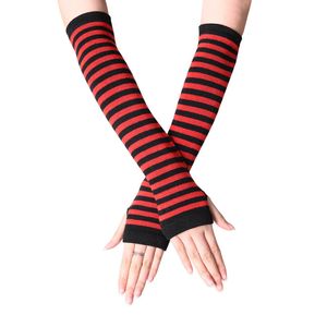 12Pairs/Lot Women Knitted Fingerless Long Gloves Stripes Printed Over Elbow Length Winter Stretchy Arm Warmer Sleeves with Thumb Hole