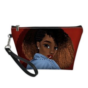 Cusotm اطبع النساء حقائب للمكياج الفتيات الأفارقة الأسود الفن ماكياج الحقيبة السيدات المحمولة الحالات التجميل الإناث الضرورة السفر