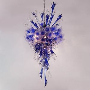 Lampen, moderne Kronleuchter, LED-Beleuchtung, mundgeblasene Glas-Pendelleuchten, blaue Blumen-Hängelampe, 121,9 cm, Heim-Innenleuchte für Weihnachtsdekoration