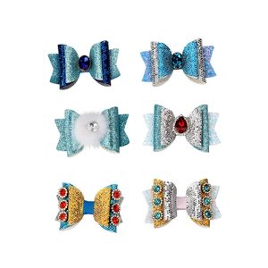 3inch Barrettes Baby Princess Bow Hairclips Läder 3 Lager Bowknot Gemstone Fur Ball Glitter Hairpins Barnflicka Hårtillbehör M2648