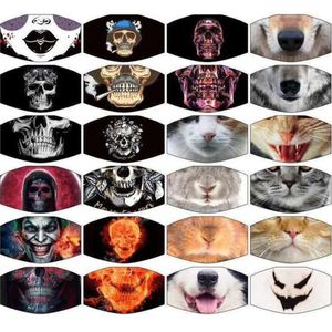 Halloween Mask Reusable 3D Painting Skull Grimace Cotton Face Mask Reusable Protective PM2.5 Carbon Filters Washable Adult Face Mask
