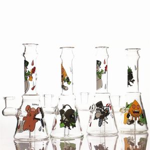 MINI glass bongs Tube Cartoon Image Pattern Handmade beaker oil dab rigs Downstem Thick Heady Percolator Bong