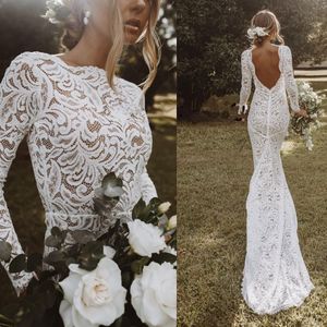 Backless Lace Mermaid Wedding Dresses 2021 Long Sleeves Country Style Bridal Gowns Custom Made Bohemian robes de mariée