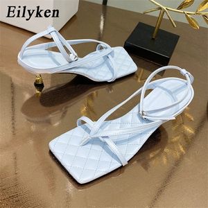 Eilyken Gladiator Sandals Salto Alto Calçados Sandália Moda Strap Marca dos falhanços Sexy Fino Bombas do salto alto sapatos dos pés quadrados 0925