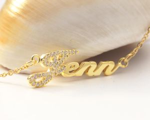 Solid Silver Golden Plated Custom Name With Crystal Halsband Personlig Namnskylt Pendent Smycken Skönhet Bröllopsgåva