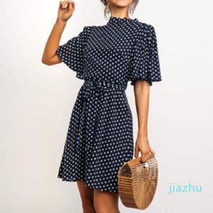 Gorąca wyprzedaż Polka Dot kobiety Summer Boho Beach Mini swobodny krótki rękaw biuro elegancka sukienka vestido majer damska odzież