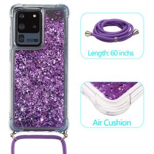 Smycz QuickSand Glitter Bling Płynne płyn Pływający TPU Poduszka zderzakowa Ochronna Case dla Samsung Galaxy S20 Ultra S10 Plus S10E