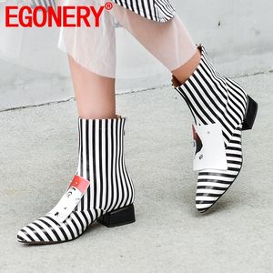 EGONERY women shoes winter new fashion pointed toe genuine leather ankle boots women mid heels plus size zip shoes drop shipping CX200822