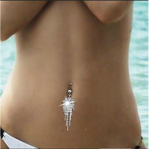 Diamond Tassel Belly Ring rostfritt stål Sexig kristall genomborrad navelklocka ringer kvinnor mode kropp smycken