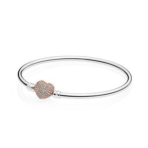 100% 925 Sterling Silver 580722CZ Rose gold heart shaped classic gemstone basic bracelet Fit DIY Charm Women Original Fashion Jewelry Gift1