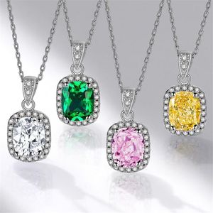 New Arrival Stunning Luxury Jewelry Real 925 Sterling Silver Cushion Shape Multi Color Gemstones CZ Diamond Women Pendant Clavicle Necklace